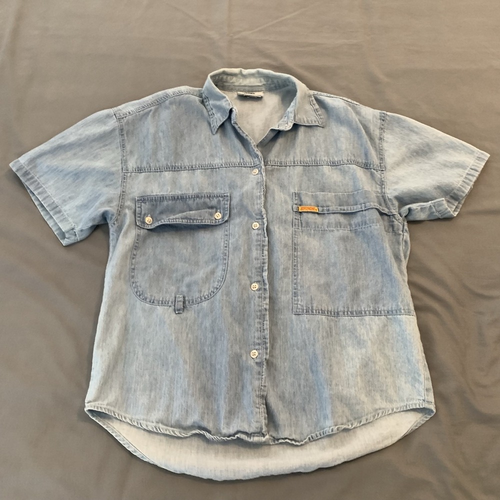 Vintage Jordache Shirt Mens Medium Denim Short Sleeve Button Front Hong Kong 80s